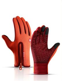 hWinter Gloves Touch Screen Riding Motorcycle Sliding Waterproof Sports Gloves With Fleece (Option: Orange-S)
