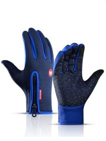 hWinter Gloves Touch Screen Riding Motorcycle Sliding Waterproof Sports Gloves With Fleece (Option: Blue-S)