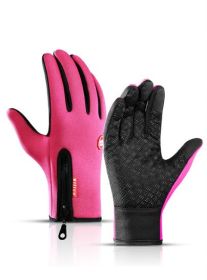 hWinter Gloves Touch Screen Riding Motorcycle Sliding Waterproof Sports Gloves With Fleece (Option: Rose red-S)