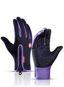 hWinter Gloves Touch Screen Riding Motorcycle Sliding Waterproof Sports Gloves With Fleece (Option: Purple-S)