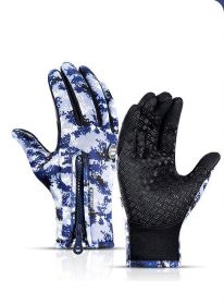 hWinter Gloves Touch Screen Riding Motorcycle Sliding Waterproof Sports Gloves With Fleece (Option: A Blue-S)