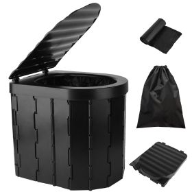 1Pc Foldable Emergency Toilet Portable Porta Potty For Car Travel Camping Boating Hiking Cleanable Travel Commode With Lid Carry Bag 1 Roll Garba (Option: Toilet)