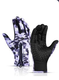 hWinter Gloves Touch Screen Riding Motorcycle Sliding Waterproof Sports Gloves With Fleece (Option: A Purple-S)