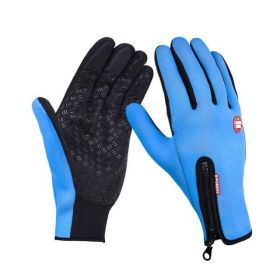 hWinter Gloves Touch Screen Riding Motorcycle Sliding Waterproof Sports Gloves With Fleece (Option: Sky blue-XL)