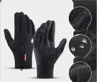 hWinter Gloves Touch Screen Riding Motorcycle Sliding Waterproof Sports Gloves With Fleece (Option: Black-S)